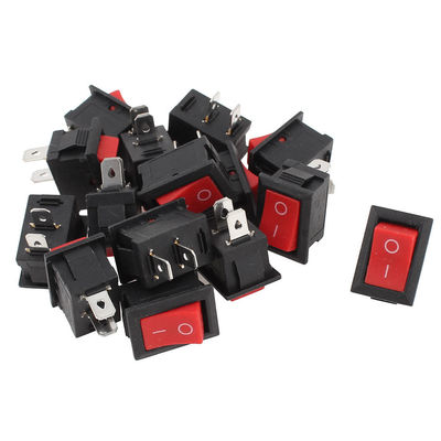 10pcs 2 Stifte SPST roter Knopf Wippschalter AC 250V 6A Wechselstrom 125V 10A