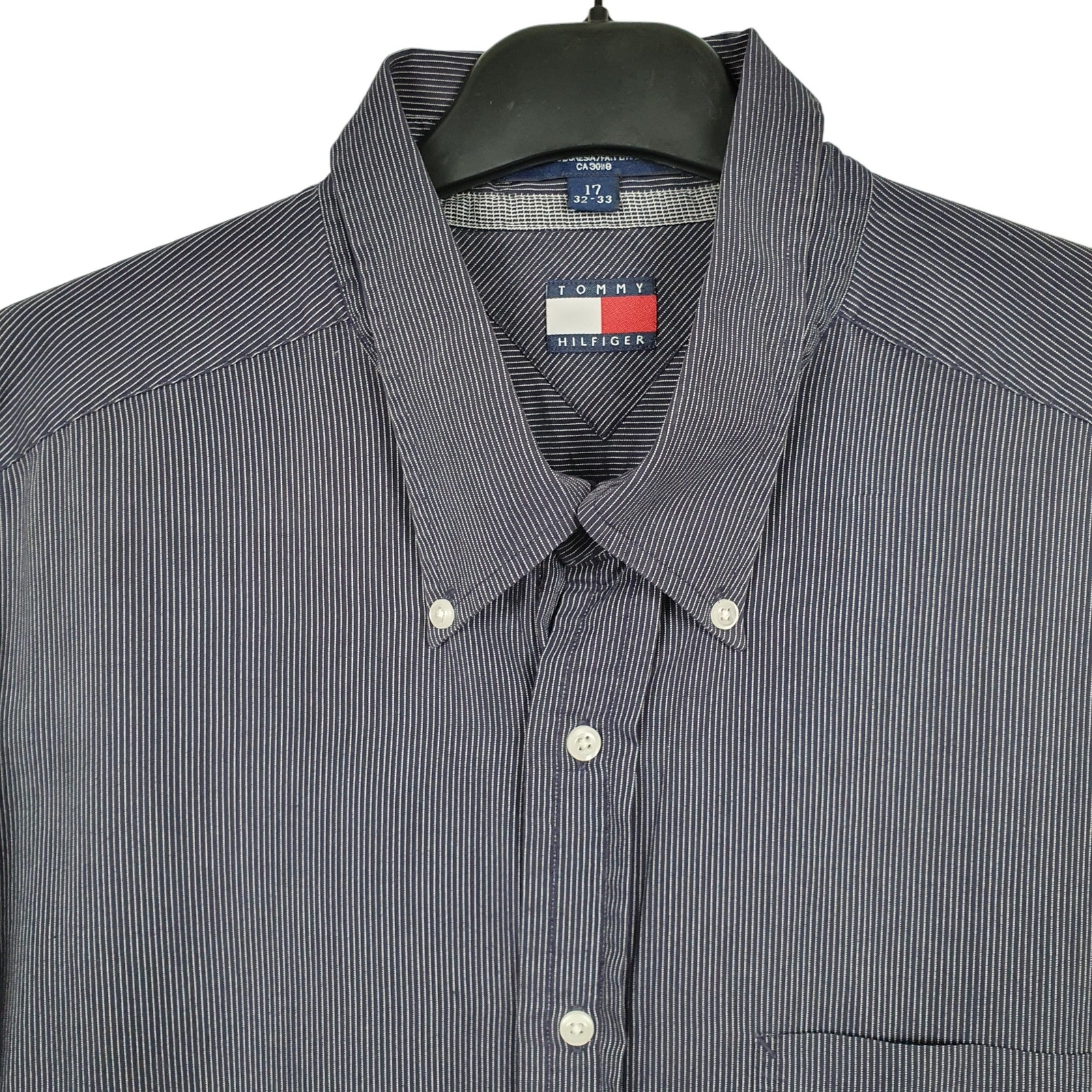 TOMMY HILFIGER Blue Pinstripe Shirt Long Sleeve Casual Mens XL image 2