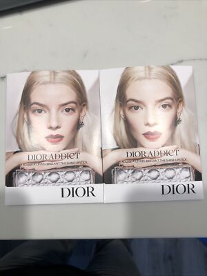 2x DIOR ADDICT SHINE LIPSTICK SAMPLE CARDS 4 SHADES 78, 100, 525, 720 APPLICATOR