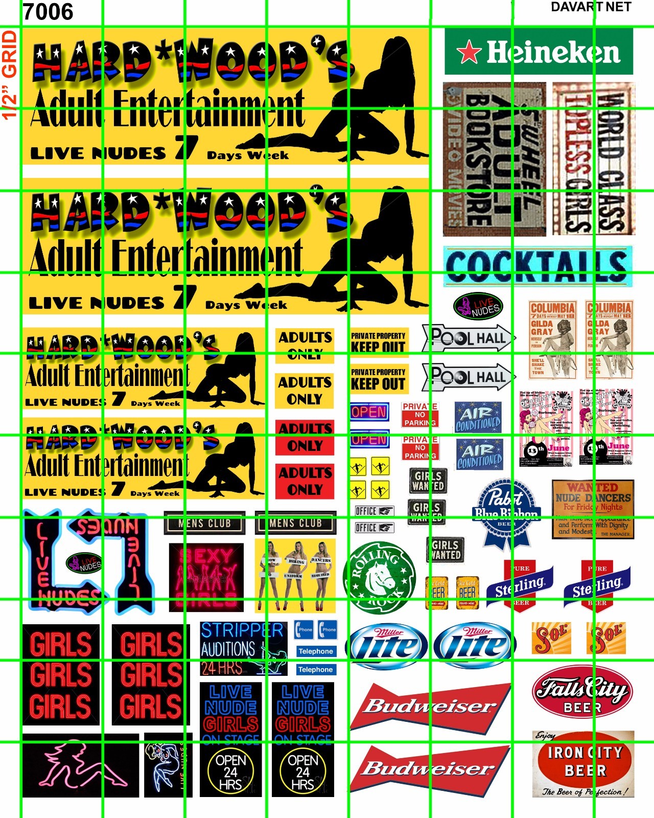7006 DAVE'S DECAL SCALE HARDWOOD'S ADULT ENTERTAINMENT STRIP