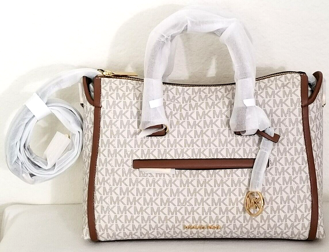 🌞MICHAEL KORS CARINE LARGE VANILLA LOGO MONOGRAM CROSSBODY