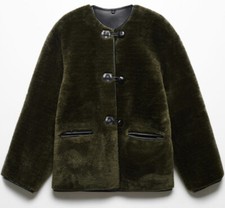 Mango Appliques Faux Fur Khaki Coat Size Xs New With Tags Sold Out!