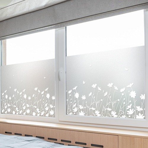 Fensterfolie 44,5x200cm–Milchglas mit Blumenmuster,blickdicht & wiederverwendbar - Bild 9 von 11