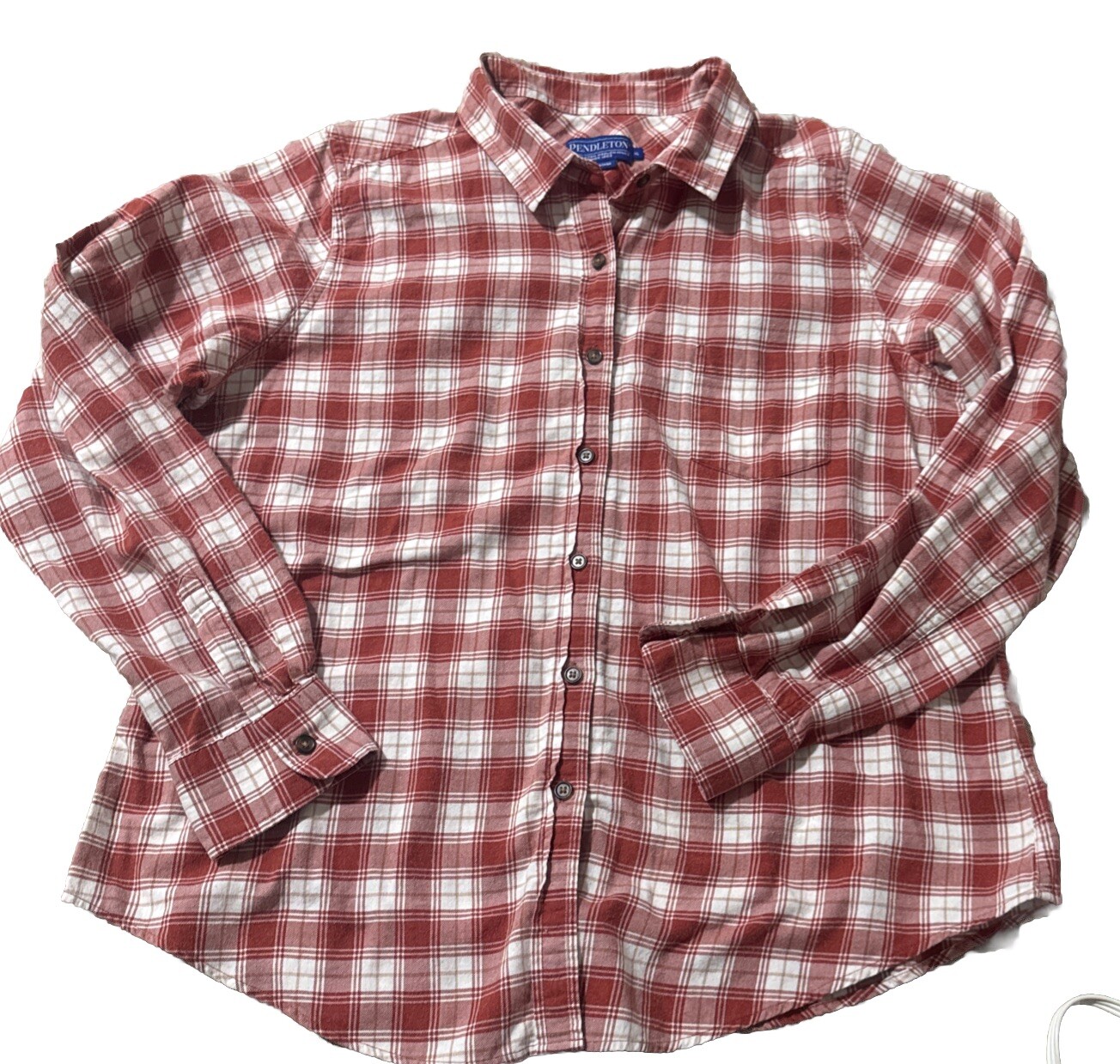 PENDLETON Rust Red Plaid Button Up 100% Cotton Sh… - image 1