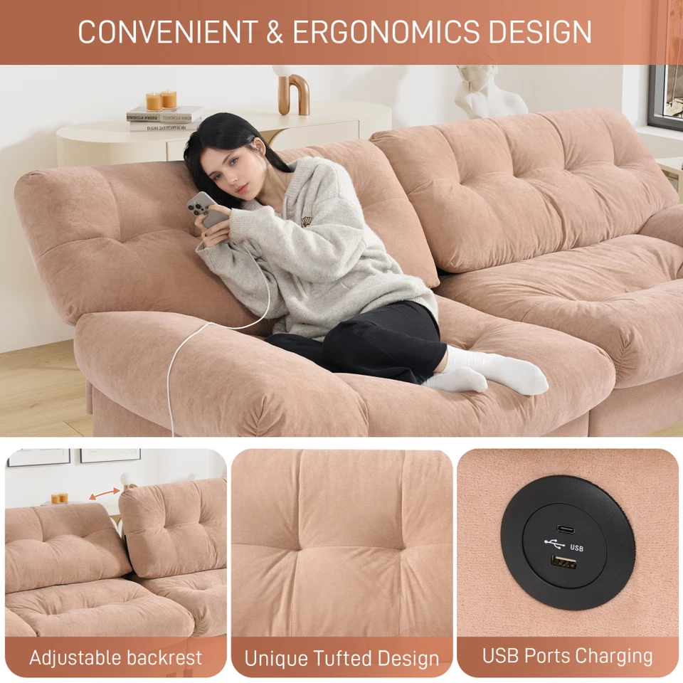 Sofá sofá de 95" moderno mullido suave de gran tamaño con asiento profundo para sala de estar apartamento Foto 3 de 4