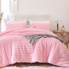 Fluffy Queen Comforter Set 3 Pieces - Fleece 3 Piece-Queen 90  X90'' Pink