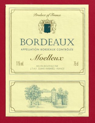 88/79 Etikett BORDEAUX weich abgefüllt von J.T.A 33440 Ambarès
