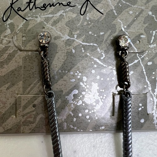 Katherine K Earrings Drop Gray Rhinestone Textured Dangle Long - Picture 2 of 6