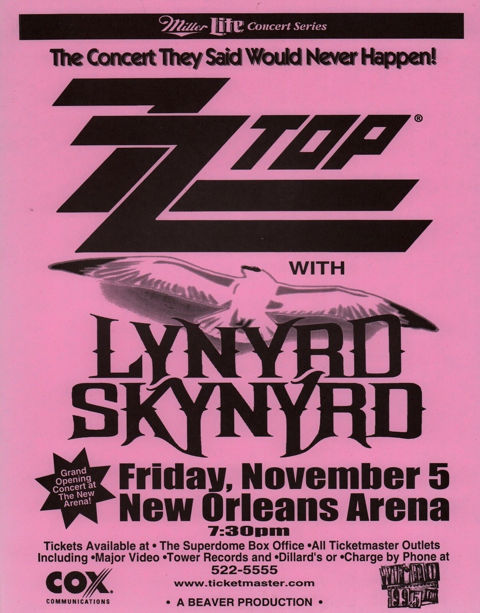 ZZ TOP / LYNYRD SKYNYRD 1999 TOUR NEW ORLEANS CONCERT POSTER