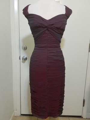wine ruched draped chiffon dress