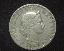 SWITZERLAND 1898-B 20 RAPPEN KM29 VERY FINE ~C55