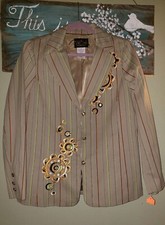 NEW BOB MACKIE WEARABLE ART Jacket Striped EMBROIDERY SIZE SMALL S Beautiful Top