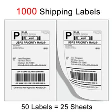 1000 Premium 8.5" X 5.5" Half Sheet Self Adhesive Shipping Labels 2 Per Sheet