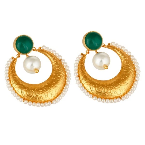 Pendientes de diseño étnico de piedras preciosas y perlas de ónix verde joyería para boda de hermanas Foto 2 de 4