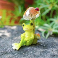 Miniature Fairy Garden Frog Sitting Next to Mushroom - Buy 3 Save $5