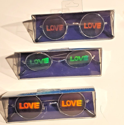 NEW BOXES ''3 PAIR'' LOVE Hologram Sunglasses Hippie John Lennon 60's Style Frames