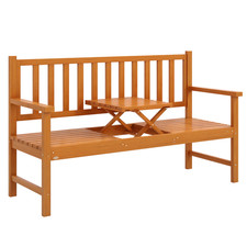 Outsunny Outdoor Bench with Liftable Middle Table, 153cm Wood Garden Bench