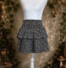 Cottagecore Floral Tiered Ruffle Mini Skirt Pull-On Elastic Waist Lined Fairy M