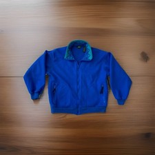 Vintage 90s Hunt Club Fleece Jacket woman s Large Blue Full Zip Aztec Collar