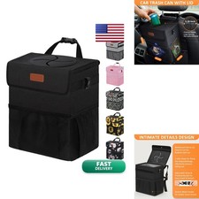 Vankor Car Trash Can Bin with Lid Hanging Black Back Seat Truck SUV