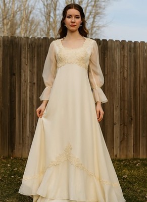 Vtg 70s Edwardian Wedding Dress S 4 Poet Sleeves Train Ivory Lace Gunne Style | eBay Vtg 70s Edwardian Wedding Dress S 4 Poet Sleeves Train Ivory Lace Gunne Style | eBay