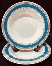 Crown Ducal “Chatsworth” Turquoise & Gold Squares  2 X 8” Rimmed Bowls 1950s 