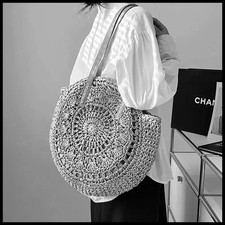 Summer Round Straw Women Vacation Woven Beach Shoulder Bag Large Capacity Hollow