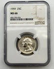 1959-P Washington Silver Quarter 25C NGC MS66 BU UNC Philadelphia US Coin BM1