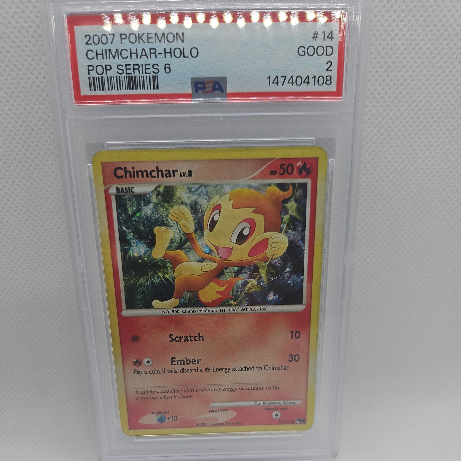 *POPULATION 1* 2007 POKEMON POP SERIES  6 CHIMCHAR-HOLO 14 PSA 2
