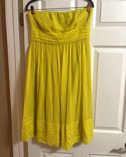 J.CREW 100% silk Y2K Yellow A-Line Strapless Pleated Dress Lined formal 10
