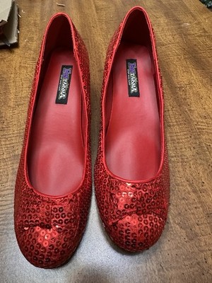 Halloween Costume Funtasma Ruby Red Sequin Slipper Womens Dorothy Pumps Shoes 11