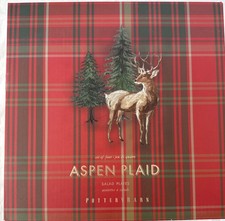 4 Pottery Barn Aspen Plaid Salad Plates Cardinal,Fox,Doe, Stag, Red Gold Forest