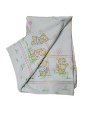 Vintage Toddle Time Teddy Bear Baby Receiving Blanket Balloons Stripes