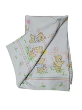 Vintage Toddle Time Teddy Bear Baby Receiving Blanket Balloons Stripes