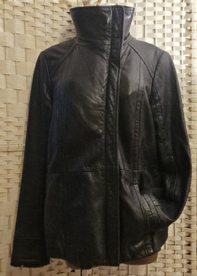 Ted Baker Black Leather Biker Style Jacket, s.12/14, (4), Funky Lining, Pockets