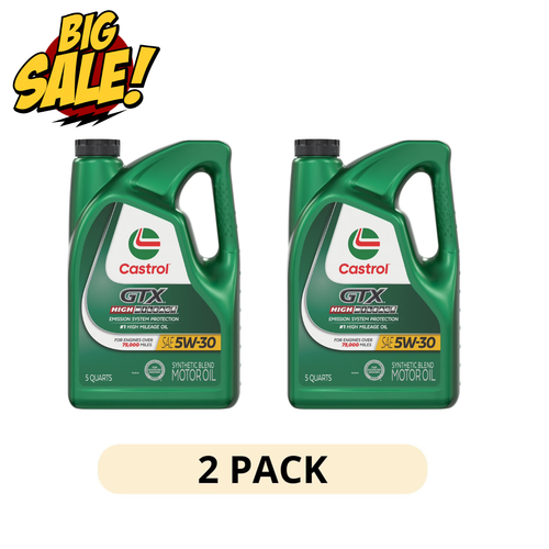 2 Pack Castrol GTX High Mileage 5W-30 Synthetic Blend Motor Oil 5 Quarts - Picture 1 of 10