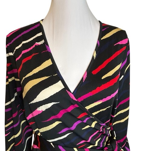 Julie Brown NYC Wrap Dress Womens Size M Black Red Pink Stretchy Ruffled 70's - Picture 4 of 12