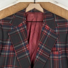 VTG Sears Blazer Mens 42L Black Red Plaid 2 Button Gold Sport Jacket 1960s Notch