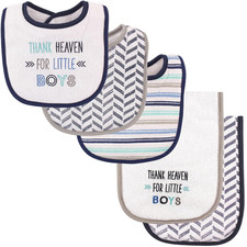 Unisex Baby Bib and Burp Cloth Set, Boy Thank Heaven, One Size