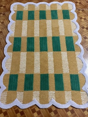 Neue Marke Wolle getuftet, Gold Grün Weiß Handgefertigt Design Teppich Rug