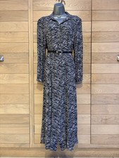 Phase Eight Size 12 Animal Print Shirt Dress Grey Black Midi Long Sleeve