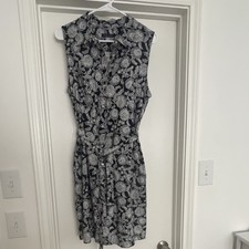 Tommy Hilfiger Navy/White Floral Shirt Dress Collared Button Woven Cotton Sz 12