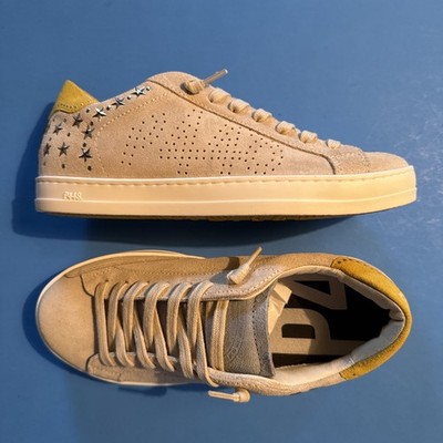 Super Cute P448 John 147 Sneakers Tan with Silver Stars Leather Lace Up - NEW