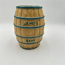 Vintage James Candy Company Atlantic City Salt Water Taffy Barrel Bank