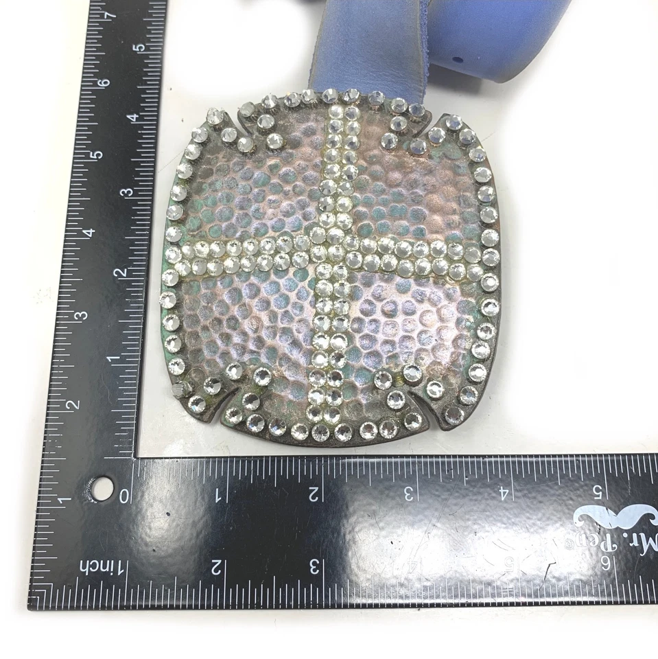 Винтажный Y2K негабаритный блестящий ремень пряжка синий замшевый ремень женщин Sz XL Western - Изображение 4 из 4