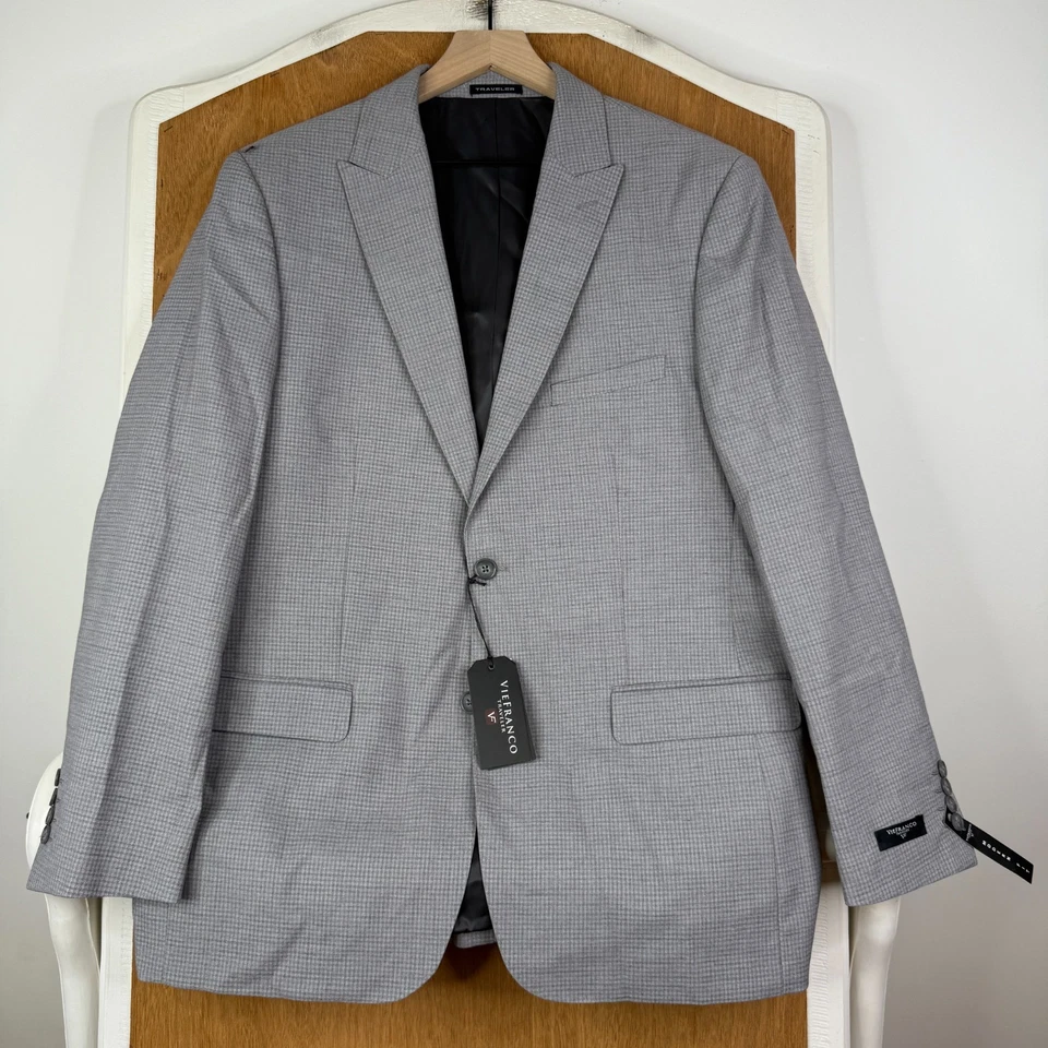 Костюм Vie Franco мужской 42R серый клетчатый на 2 пуговицах шерстяная смесь спортивная ткань НОВЫЙ - Изображение 2 из 4