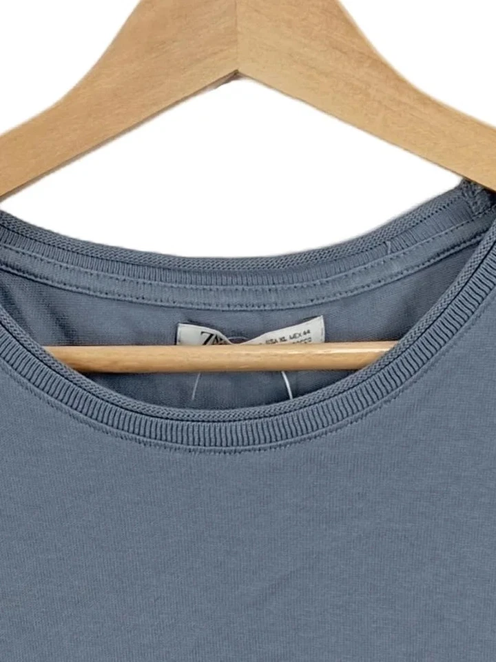 Zara T-Shirt Homme Bleu Basic Manches Courtes Coton (EU 52, INT XL) - Photo 2/3