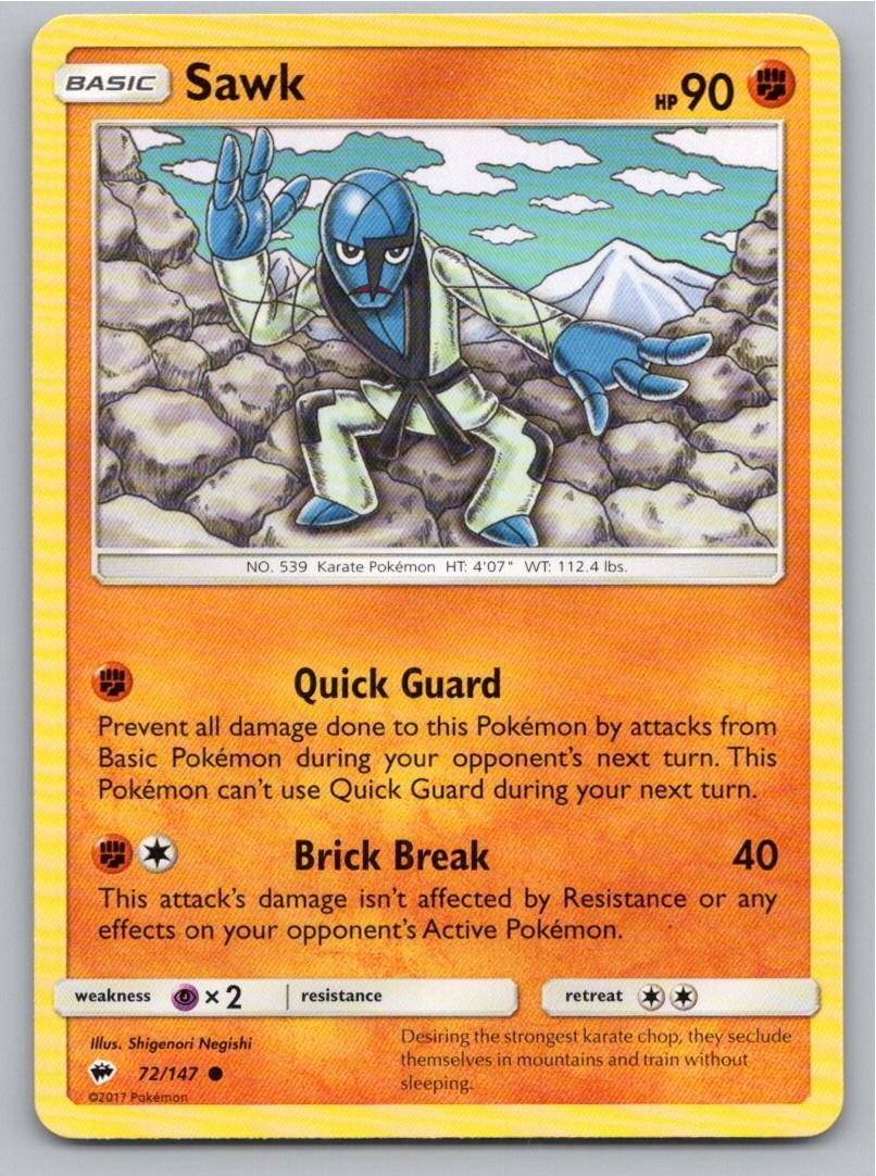 2017 POKEMON SAWK BURNING SHADOWS 72/147 C NM A65924 FREE S&H