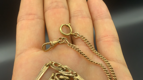 Art Deco SPRCIAL Albert Pocket Watch Chain Gold Filled Prolonged Link c.1920 - Video 1 of 1