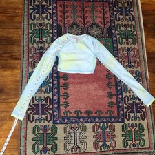 Ivviva by Lululemon Blue Crop Top Girls 10 Long Sleeve Crew Neck Yellow Yoga
